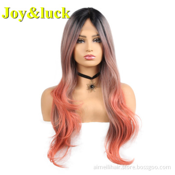 Lace Front Wholesale Prices Wig For Women Middle Part Cosplay Long Natural Water Wave Ombre Colors Synthetic Ladies Hair Wigs